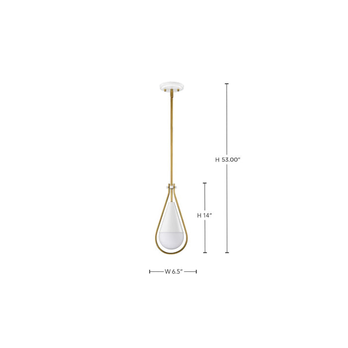 Pendant Nuvo 60-7922 Admiral 1 Light Pendant - 6 Inches - Matte White and Natural Brass Finish - White Opal Glass Nuvo