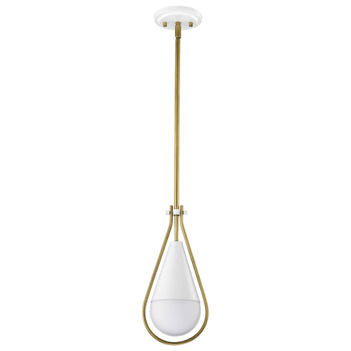 Pendant Nuvo 60-7922 Admiral 1 Light Pendant - 6 Inches - Matte White and Natural Brass Finish - White Opal Glass Nuvo