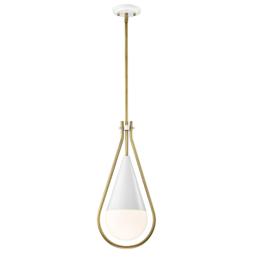 Pendant Nuvo 60-7923 Admiral 1 Light Pendant - 10 Inches - Matte White and Natural Brass Finish - White Opal Glass Nuvo
