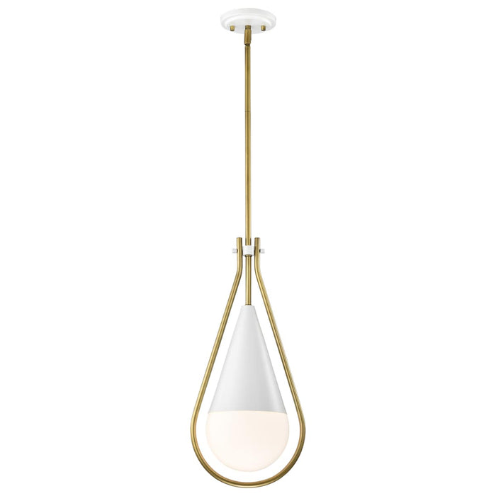 Pendant Nuvo 60-7923 Admiral 1 Light Pendant - 10 Inches - Matte White and Natural Brass Finish - White Opal Glass Nuvo