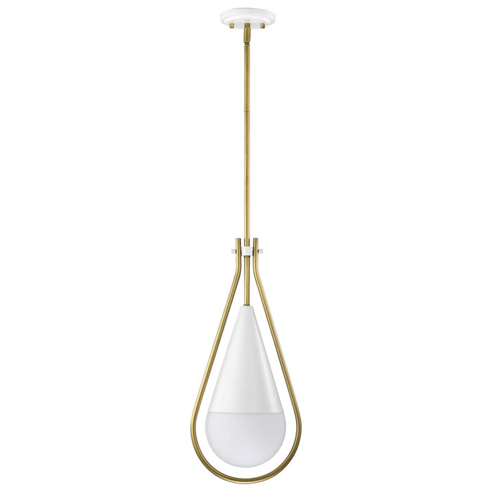 Pendant Nuvo 60-7923 Admiral 1 Light Pendant - 10 Inches - Matte White and Natural Brass Finish - White Opal Glass Nuvo