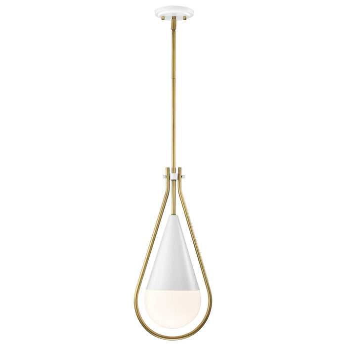 Pendant Nuvo 60-7923 Admiral 1 Light Pendant - 10 Inches - Matte White and Natural Brass Finish - White Opal Glass Nuvo