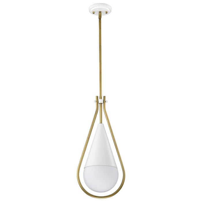 Pendant Nuvo 60-7923 Admiral 1 Light Pendant - 10 Inches - Matte White and Natural Brass Finish - White Opal Glass Nuvo