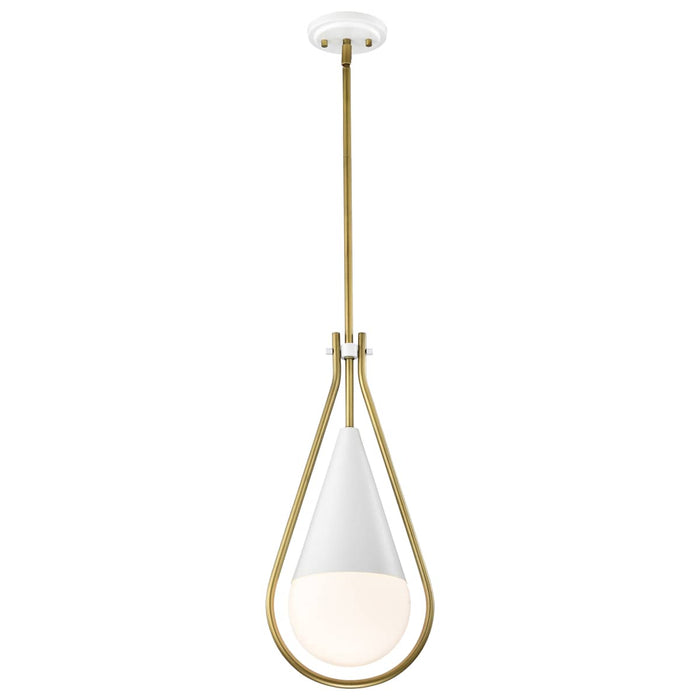 Pendant Nuvo 60-7923 Admiral 1 Light Pendant - 10 Inches - Matte White and Natural Brass Finish - White Opal Glass Nuvo
