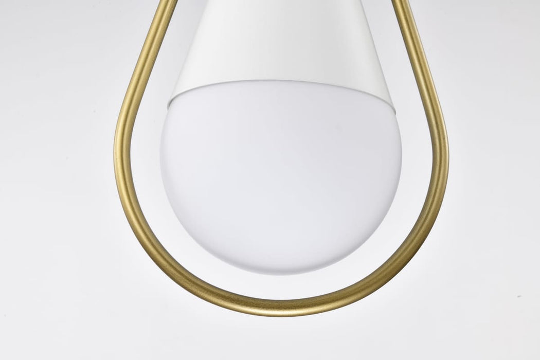 Pendant Nuvo 60-7923 Admiral 1 Light Pendant - 10 Inches - Matte White and Natural Brass Finish - White Opal Glass Nuvo