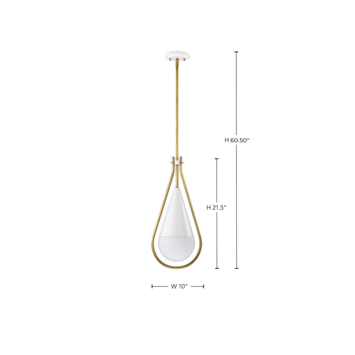 Pendant Nuvo 60-7923 Admiral 1 Light Pendant - 10 Inches - Matte White and Natural Brass Finish - White Opal Glass Nuvo