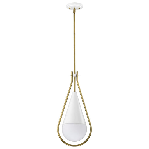 Pendant Nuvo 60-7923 Admiral 1 Light Pendant - 10 Inches - Matte White and Natural Brass Finish - White Opal Glass Nuvo