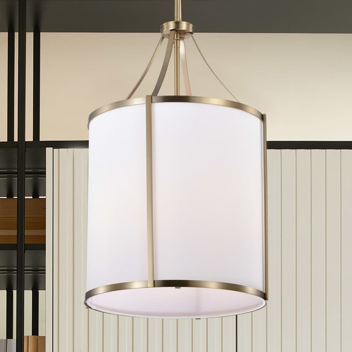 Pendant Nuvo 60-7962 Easton 3 Light Pendant - Burnished Brass Finish - White Linen Shade Nuvo