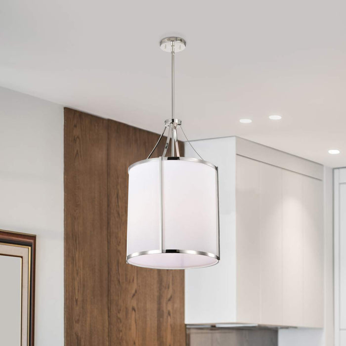 Pendant Nuvo 60-7972 Easton 3 Light Pendant - Polished Nickel Finish - White Linen Shade Nuvo