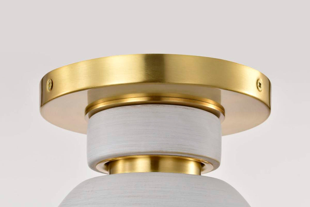 Flush Mount Nuvo 60-8001 Collins - 8 Inch Flush Mount - Ceramic with Gold Accents - Brushed Brass Finish Nuvo