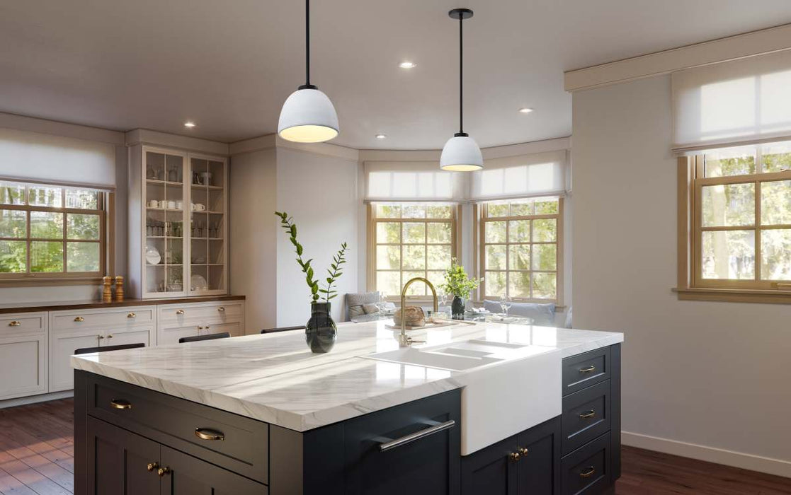 Mini Pendant Nuvo 60-8012 Collins - 8 Inch Mini Pendant - Ceramic with Silver Accents - Matte Black Finish Nuvo