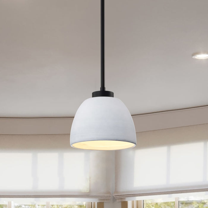 Mini Pendant Nuvo 60-8012 Collins - 8 Inch Mini Pendant - Ceramic with Silver Accents - Matte Black Finish Nuvo