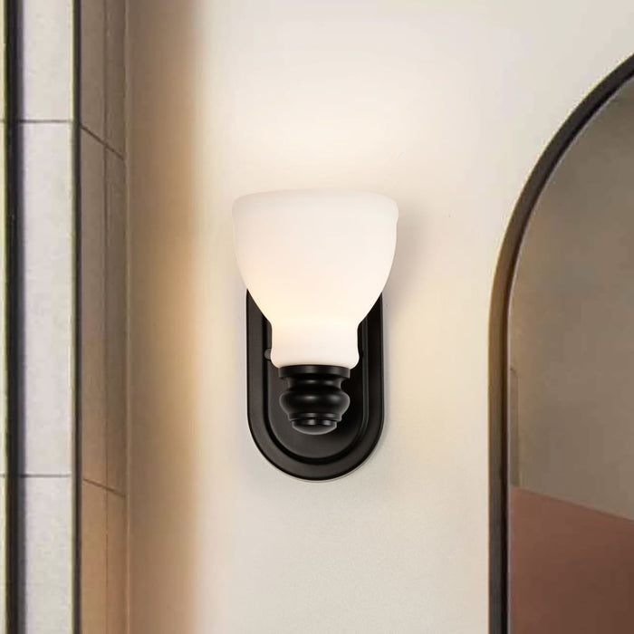 Vanity Nuvo 60-8021 Russel - 1 Light Vanity - Matte Black with Satin White Glass Nuvo
