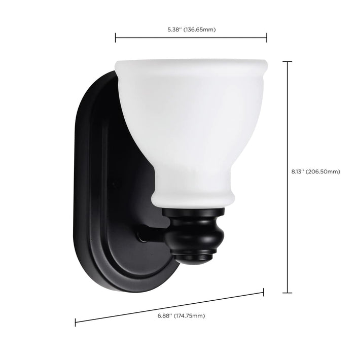 Vanity Nuvo 60-8021 Russel - 1 Light Vanity - Matte Black with Satin White Glass Nuvo