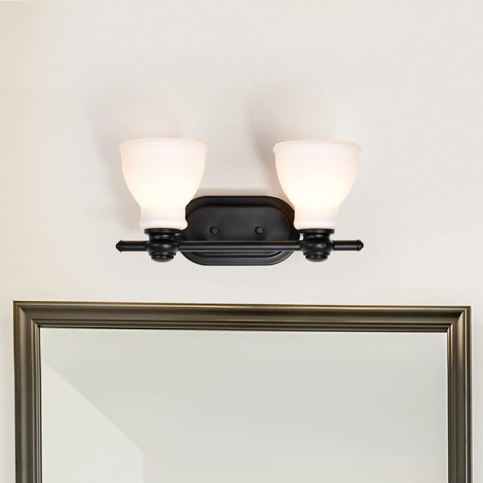 Vanity Nuvo 60-8022 Russel - 2 Light Vanity - Matte Black with Satin White Glass Nuvo