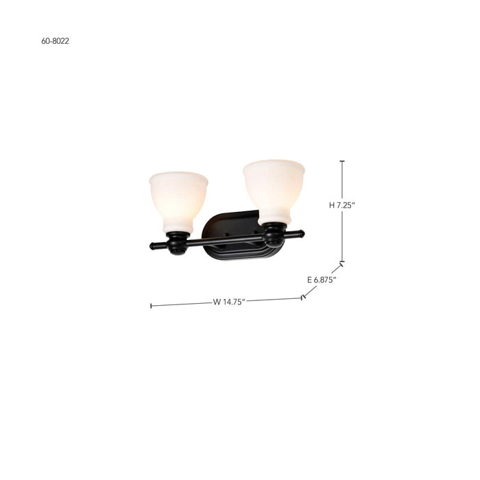 Vanity Nuvo 60-8022 Russel - 2 Light Vanity - Matte Black with Satin White Glass Nuvo