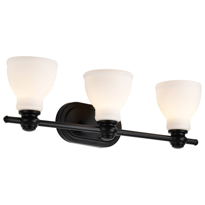 Vanity Nuvo 60-8023 Russel - 3 Light Vanity - Matte Black with Satin White Glass Nuvo