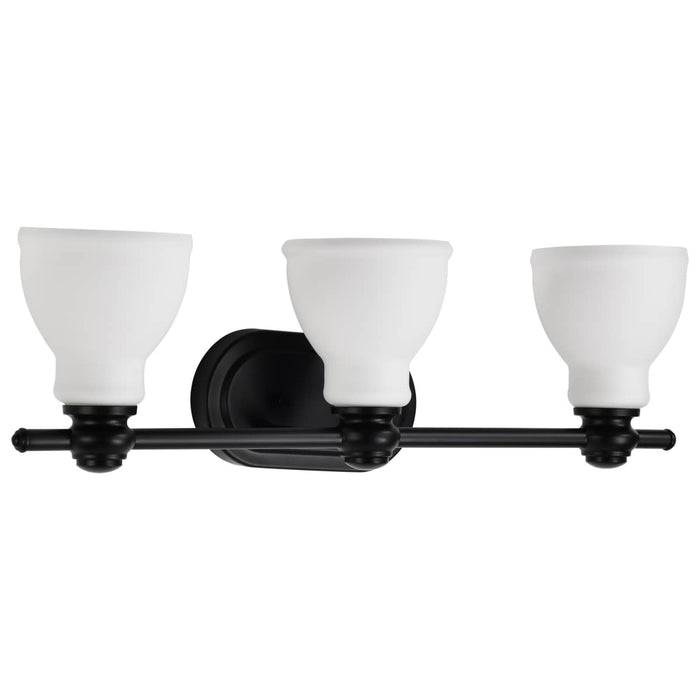 Vanity Nuvo 60-8023 Russel - 3 Light Vanity - Matte Black with Satin White Glass Nuvo