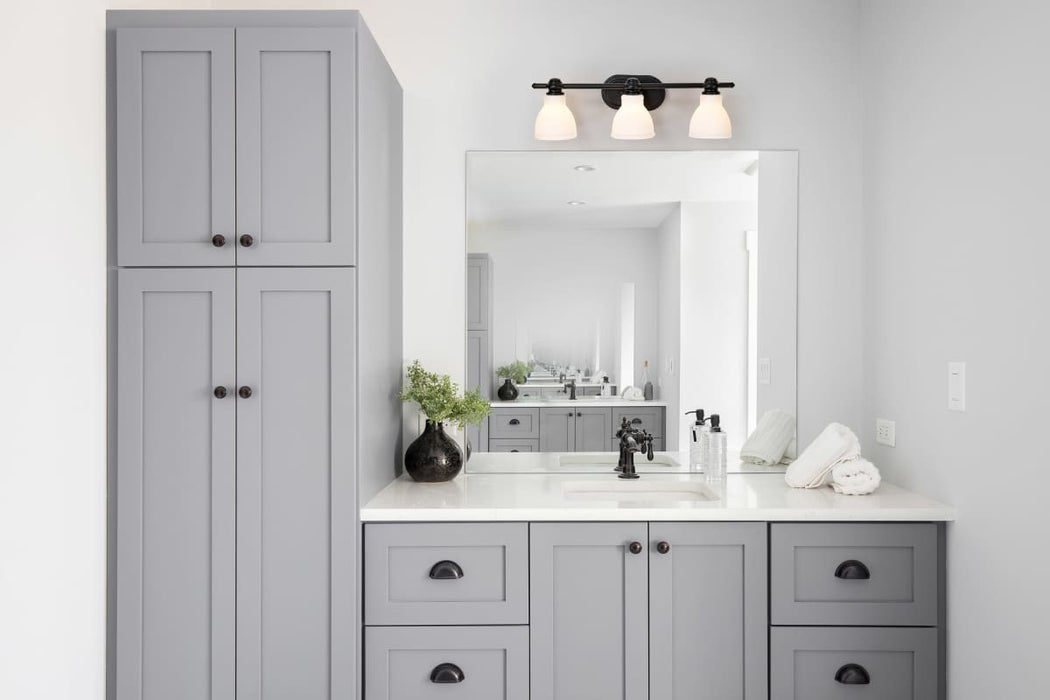 Vanity Nuvo 60-8023 Russel - 3 Light Vanity - Matte Black with Satin White Glass Nuvo