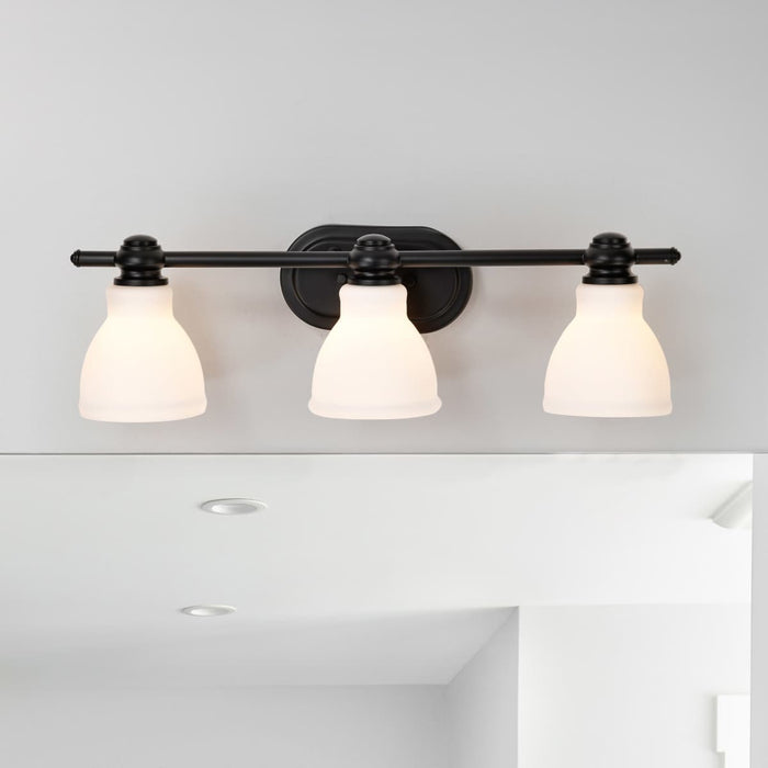 Vanity Nuvo 60-8023 Russel - 3 Light Vanity - Matte Black with Satin White Glass Nuvo