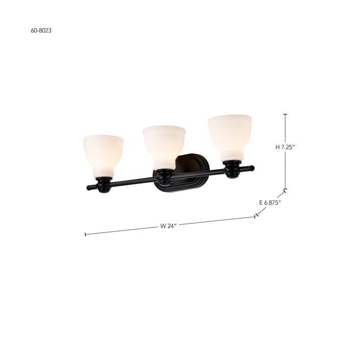 Vanity Nuvo 60-8023 Russel - 3 Light Vanity - Matte Black with Satin White Glass Nuvo