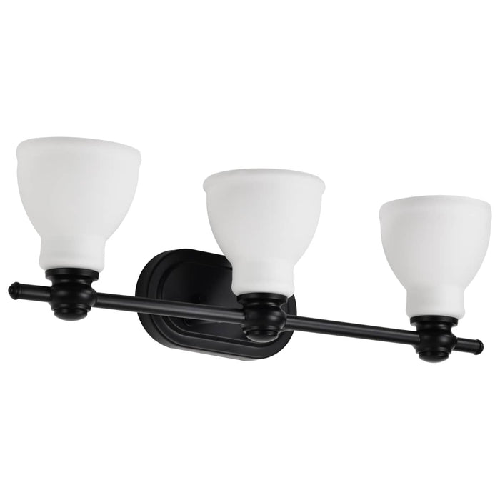 Vanity Nuvo 60-8023 Russel - 3 Light Vanity - Matte Black with Satin White Glass Nuvo