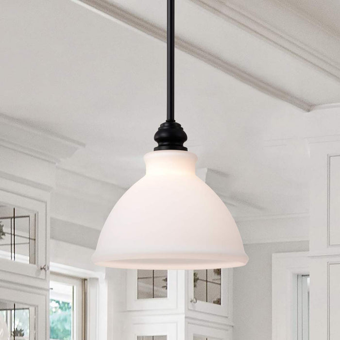 Mini Pendant Nuvo 60-8024 Russel - 10 Inch Mini Pendant - Matte Black with Satin White Glass Nuvo