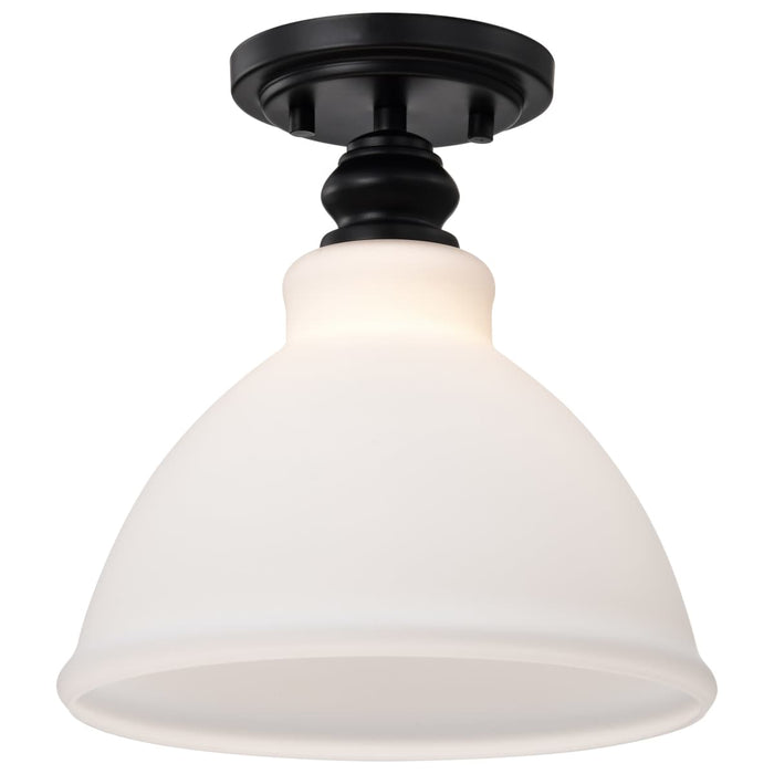 Semi Flush Nuvo 60-8025 Russel - 10 Inch Semi Flush Mount - Matte Black with Satin White Glass Nuvo