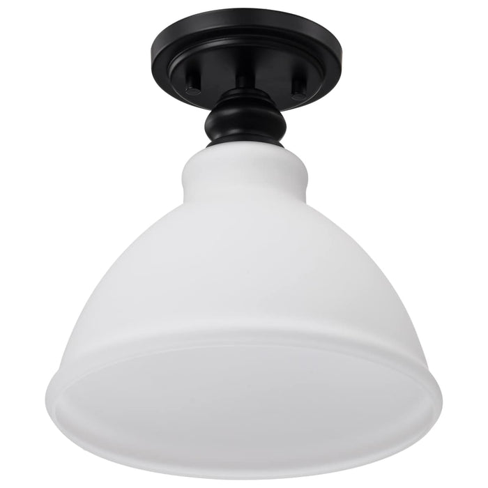 Semi Flush Nuvo 60-8025 Russel - 10 Inch Semi Flush Mount - Matte Black with Satin White Glass Nuvo