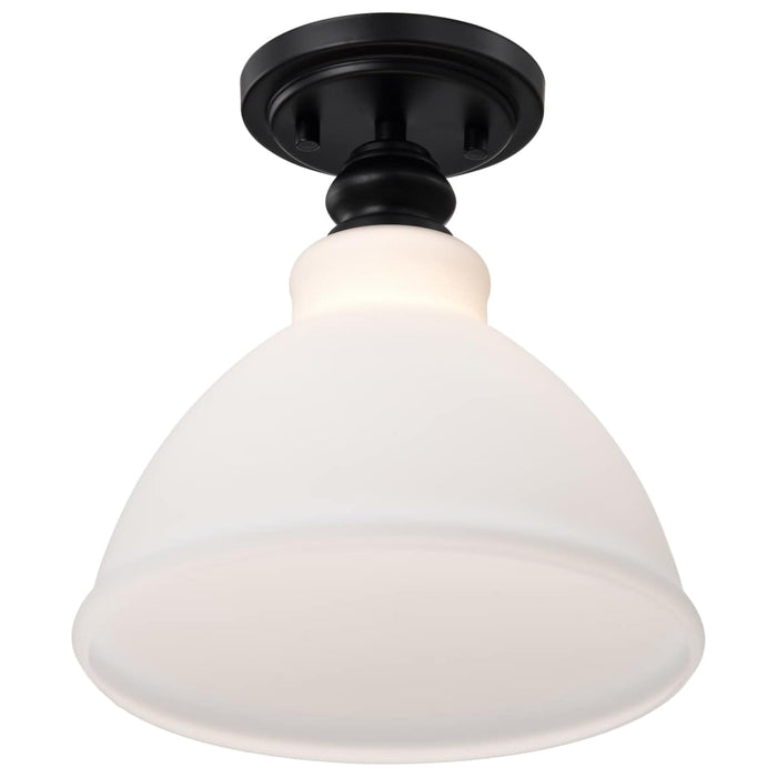 Semi Flush Nuvo 60-8025 Russel - 10 Inch Semi Flush Mount - Matte Black with Satin White Glass Nuvo