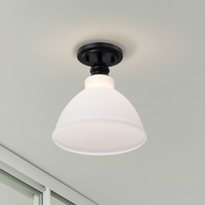 Semi Flush Nuvo 60-8025 Russel - 10 Inch Semi Flush Mount - Matte Black with Satin White Glass Nuvo