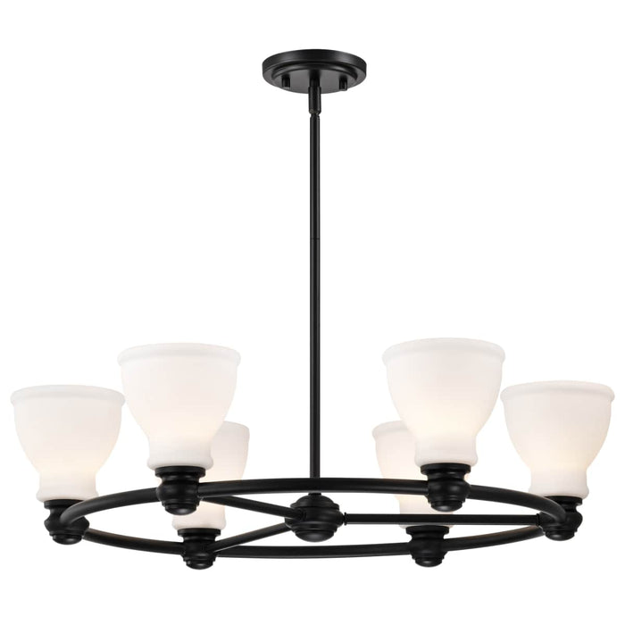 Chandelier Nuvo 60-8027 Russel - 6 Light Chandelier - Matte Black with Satin White Glass Nuvo