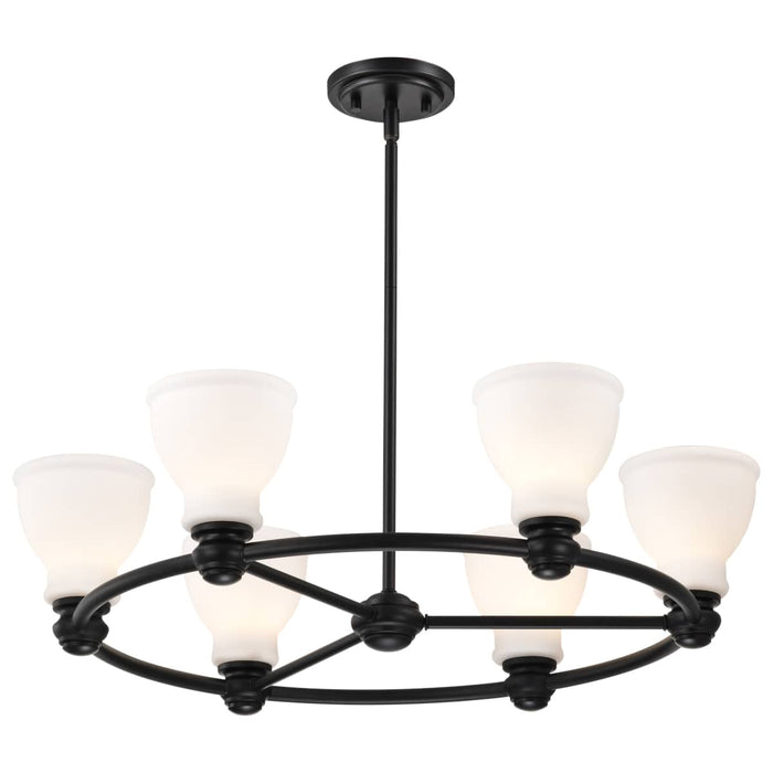 Chandelier Nuvo 60-8027 Russel - 6 Light Chandelier - Matte Black with Satin White Glass Nuvo