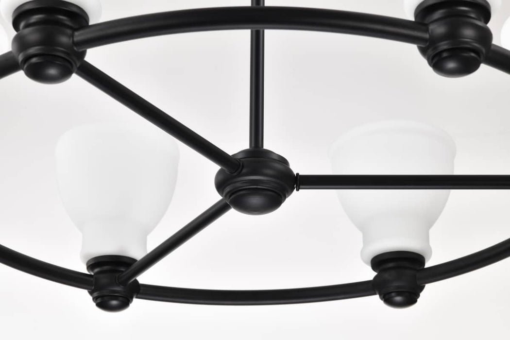 Chandelier Nuvo 60-8027 Russel - 6 Light Chandelier - Matte Black with Satin White Glass Nuvo
