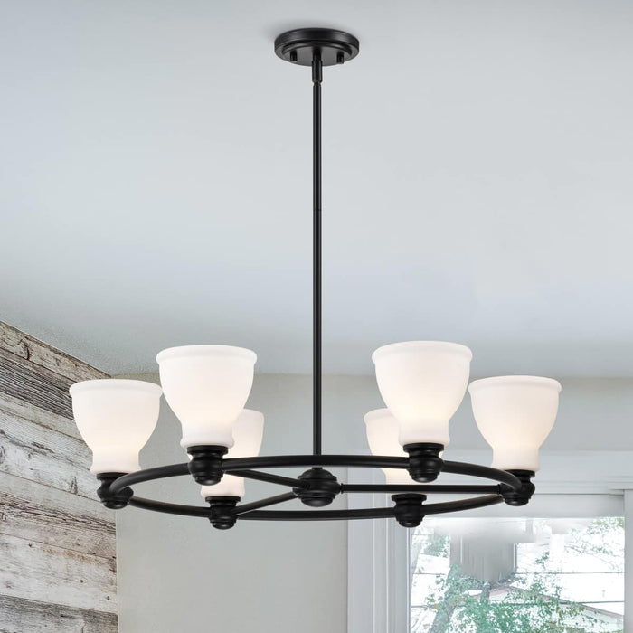 Chandelier Nuvo 60-8027 Russel - 6 Light Chandelier - Matte Black with Satin White Glass Nuvo