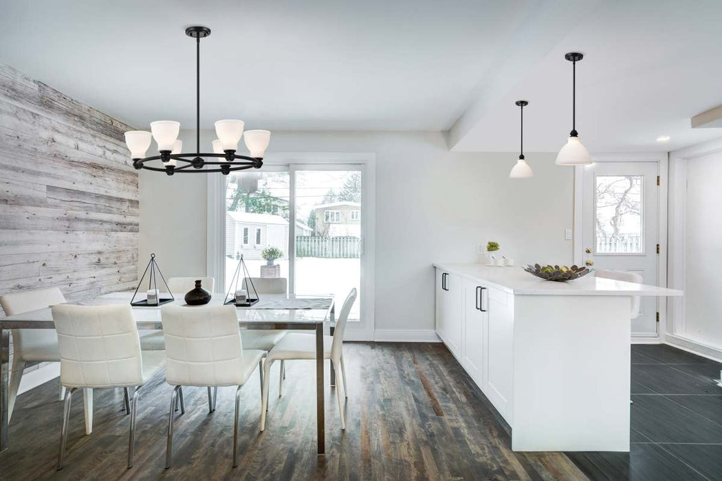 Chandelier Nuvo 60-8027 Russel - 6 Light Chandelier - Matte Black with Satin White Glass Nuvo
