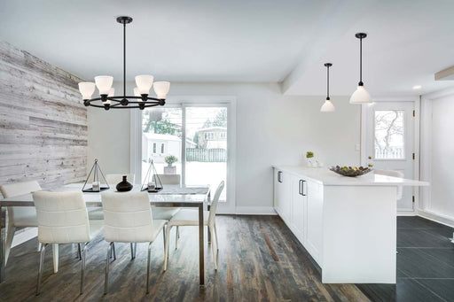Chandelier Nuvo 60-8027 Russel - 6 Light Chandelier - Matte Black with Satin White Glass Nuvo