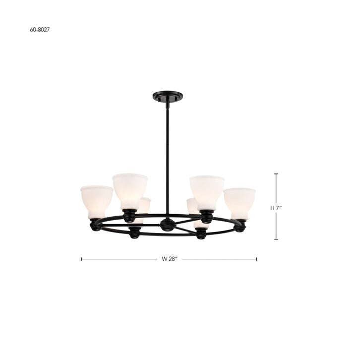 Chandelier Nuvo 60-8027 Russel - 6 Light Chandelier - Matte Black with Satin White Glass Nuvo