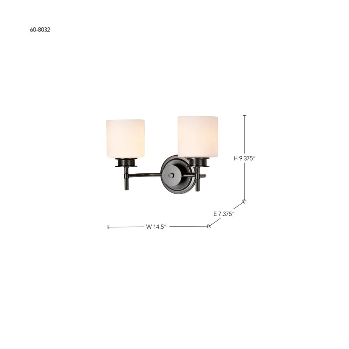 Vanity Nuvo 60-8032 Warren - 2 Light Vanity - Gun Metal with Satin White Glass - Gun Metal Finish Nuvo