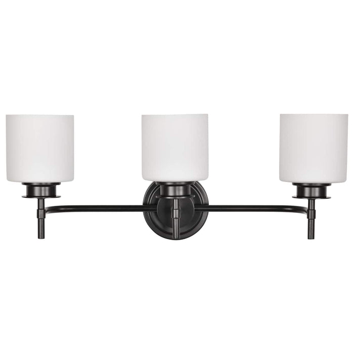 Vanity Nuvo 60-8033 Warren - 3 Light Vanity - Gun Metal with Satin White Glass - Gun Metal Finish Nuvo