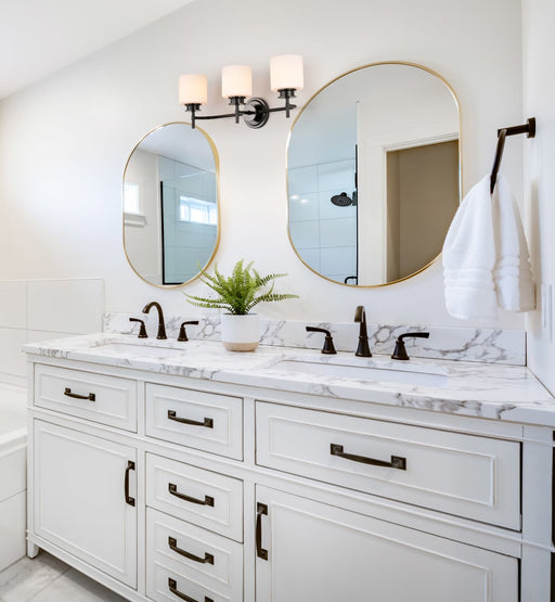 Vanity Nuvo 60-8033 Warren - 3 Light Vanity - Gun Metal with Satin White Glass - Gun Metal Finish Nuvo