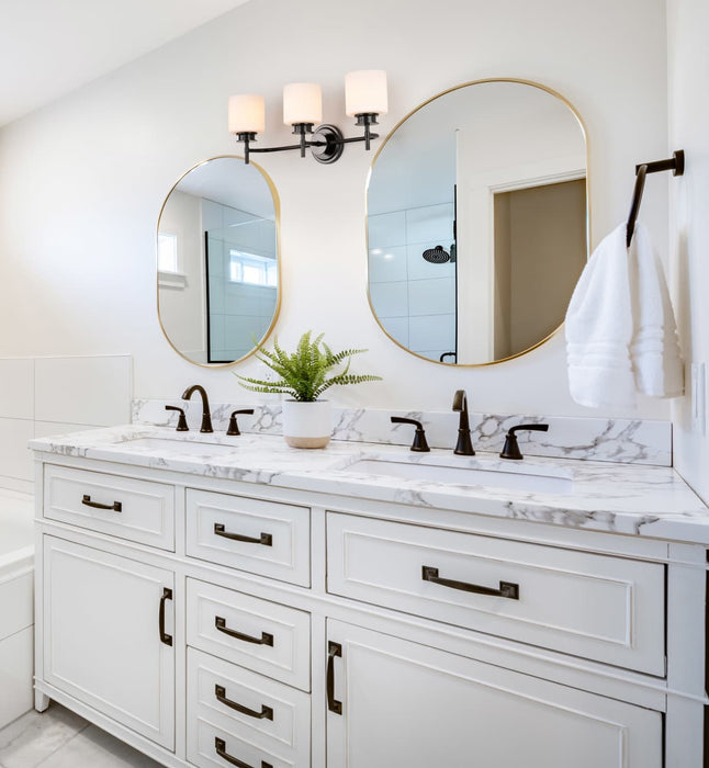 Vanity Nuvo 60-8033 Warren - 3 Light Vanity - Gun Metal with Satin White Glass - Gun Metal Finish Nuvo