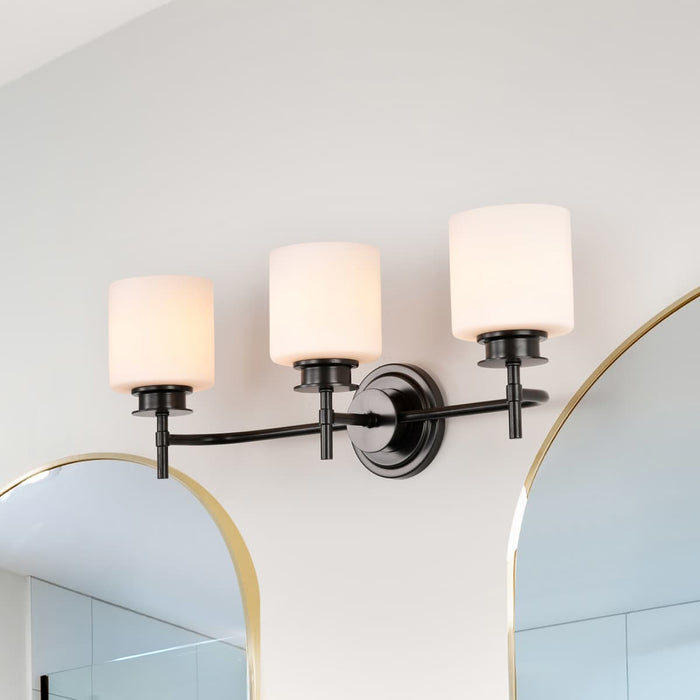 Vanity Nuvo 60-8033 Warren - 3 Light Vanity - Gun Metal with Satin White Glass - Gun Metal Finish Nuvo