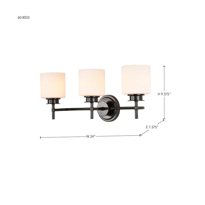 Vanity Nuvo 60-8033 Warren - 3 Light Vanity - Gun Metal with Satin White Glass - Gun Metal Finish Nuvo