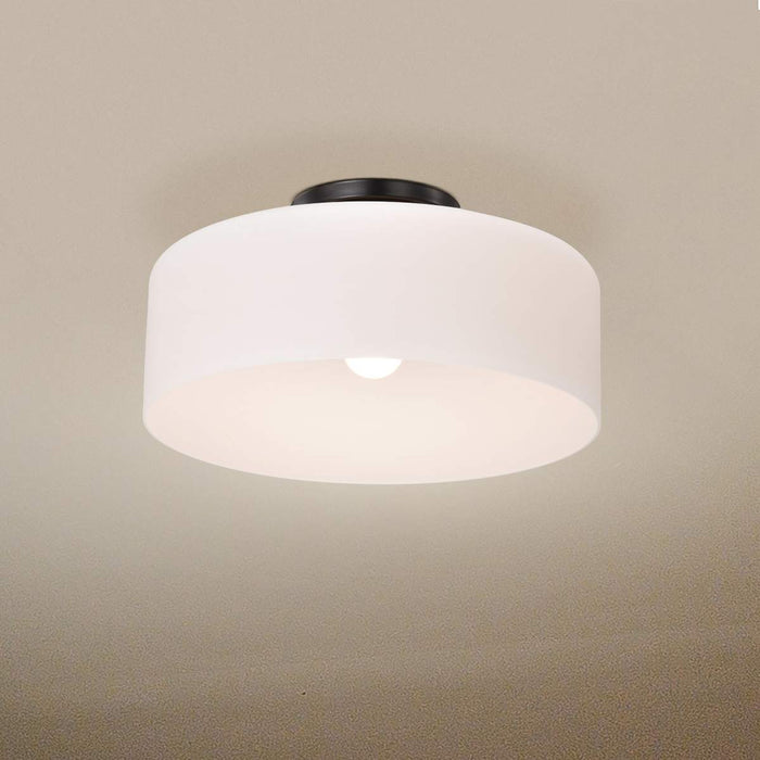 Semi Flush Nuvo 60-8035 Warren - 13 Inch Semi Flush Mount - Gun Metal with Satin White Glass - Gun Metal Finish Nuvo