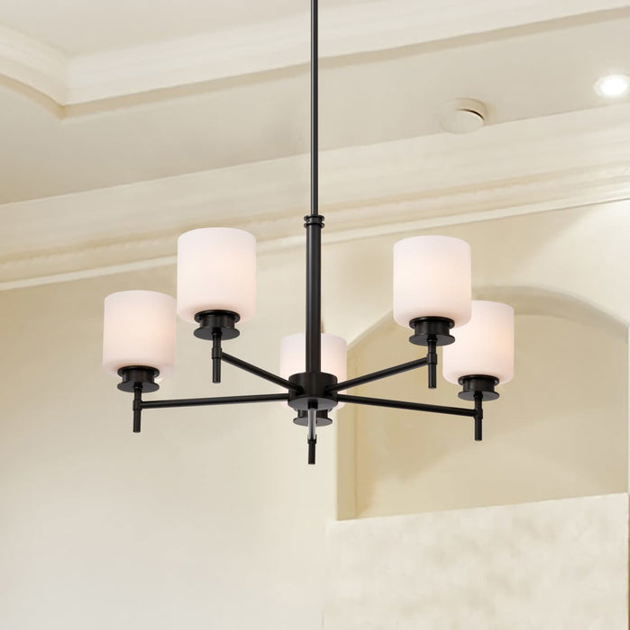 Chandelier Nuvo 60-8038 Warren - 28 Inch 5 Light Chandelier - Gun Metal with Satin White Glass - Gun Metal Finish Nuvo
