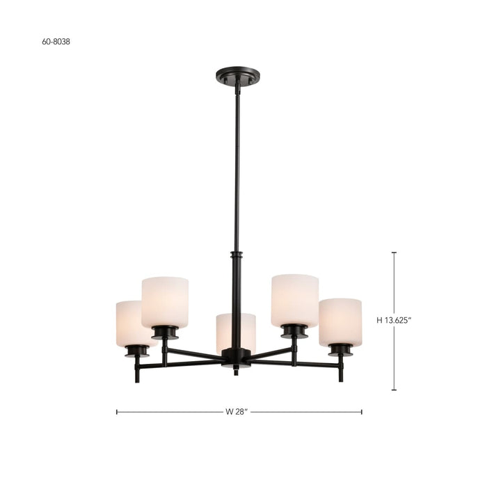 Chandelier Nuvo 60-8038 Warren - 28 Inch 5 Light Chandelier - Gun Metal with Satin White Glass - Gun Metal Finish Nuvo