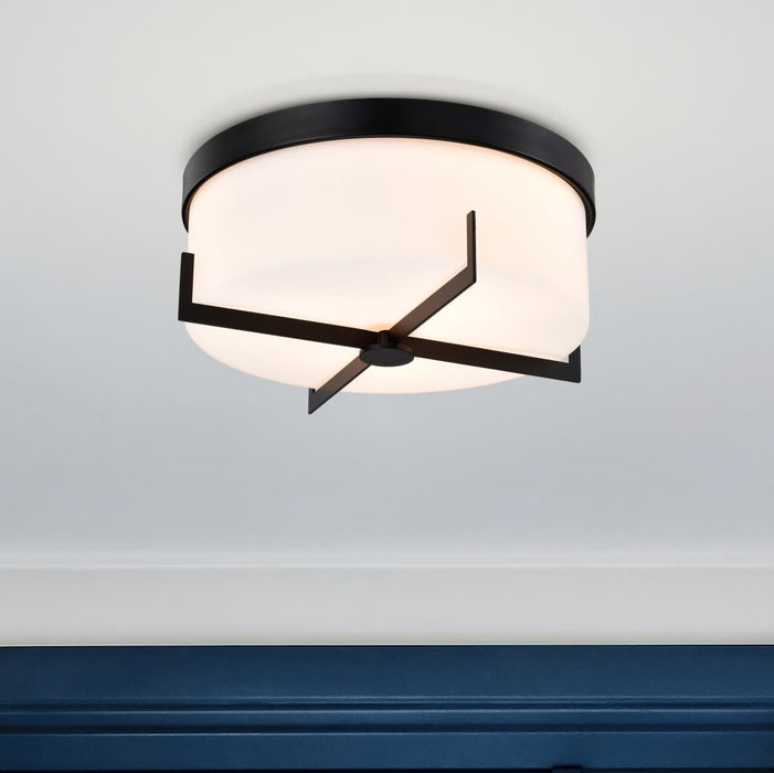 Flush Mount Nuvo 60-8054 Roselle - 15 Inch Flush Mount - Matte Black with White Glass Nuvo