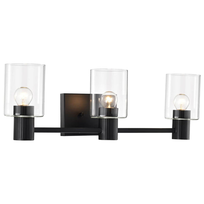 Vanity Nuvo 60-8063 Clarksville - 3 Light Vanity - Matte Black with Clear Glass Nuvo