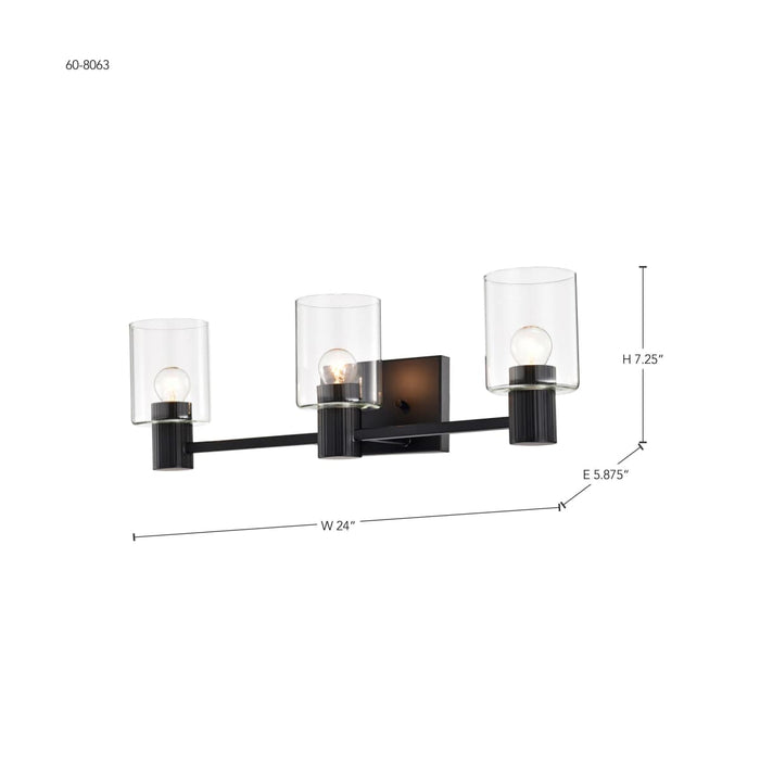 Vanity Nuvo 60-8063 Clarksville - 3 Light Vanity - Matte Black with Clear Glass Nuvo